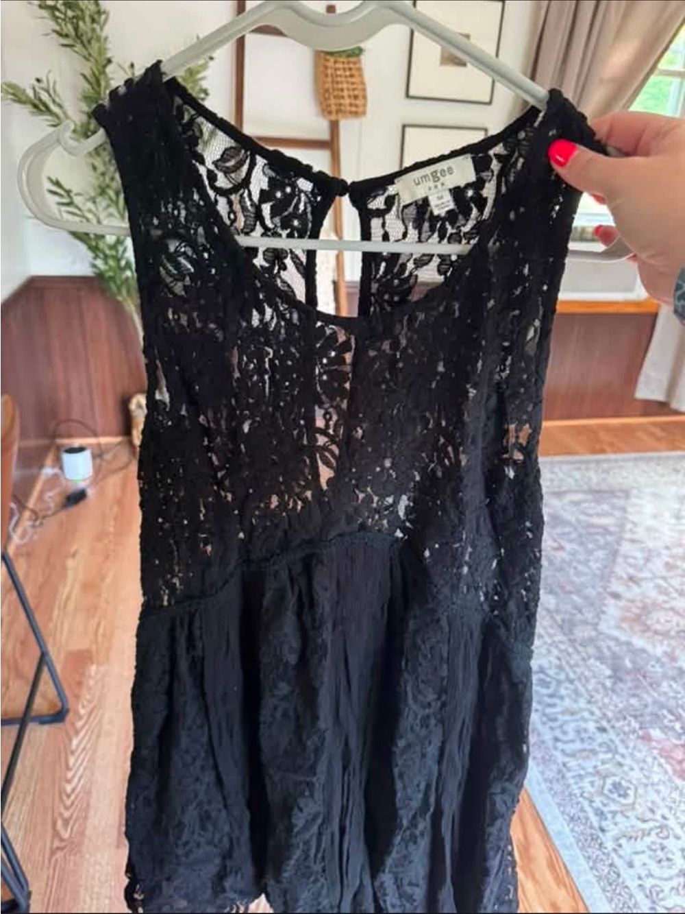Umgee Black Lace Overlay Sleeveless Tunic Dress